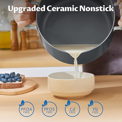 12 Quart Nonstick Stock Pot with Lid, BEZIA Ceramic Big Soup Pot for Holiday Feasts, Cooking Pot with Stay-Cool Silicone Handle, Easy Cleanup, Perfect for Large Gatherings, Gift Giving & Batch Cooking