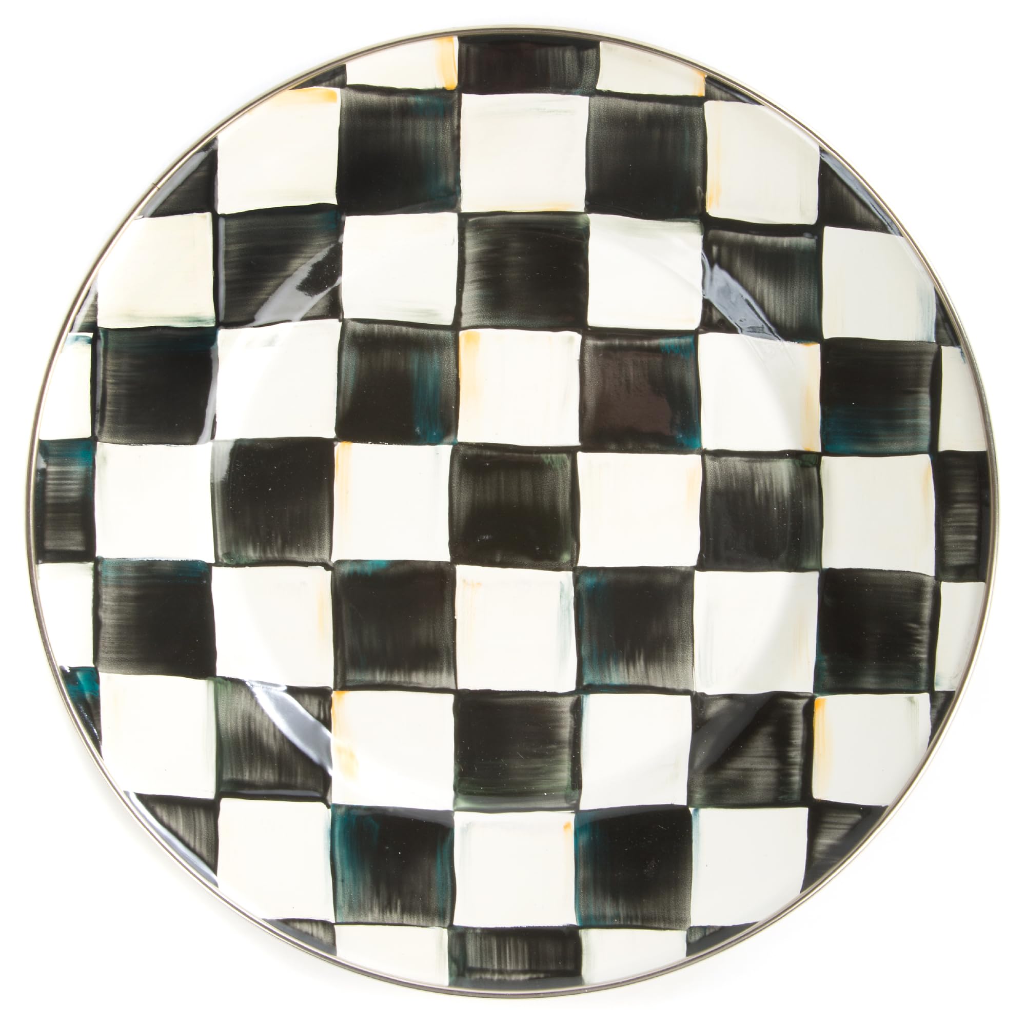 MACKENZIE-CHILDS Enamel Dinner Plate, Black-and-White Courtly Check