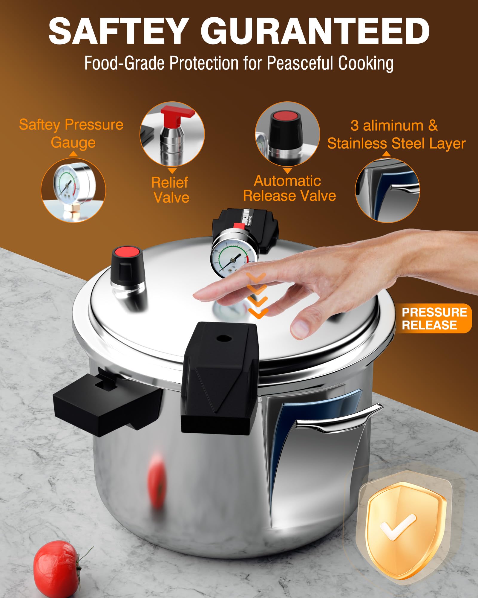 Wantjoin Aluminum Pressure Cooker 23Qt Pressure Canner, Pressure Pot with Pressure Control for Home Kitchen or Restraurant, Commercial Pressure Cooker with Gauge