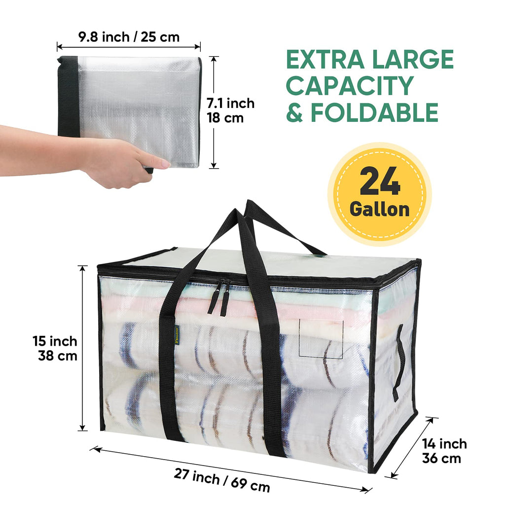 BALEINE 4-Pack Oversized Moving Bags with Reinforced Handles, Heavy-Duty Storage Tote for Clothes, Moving Supplies (Clear, 4-Pack)