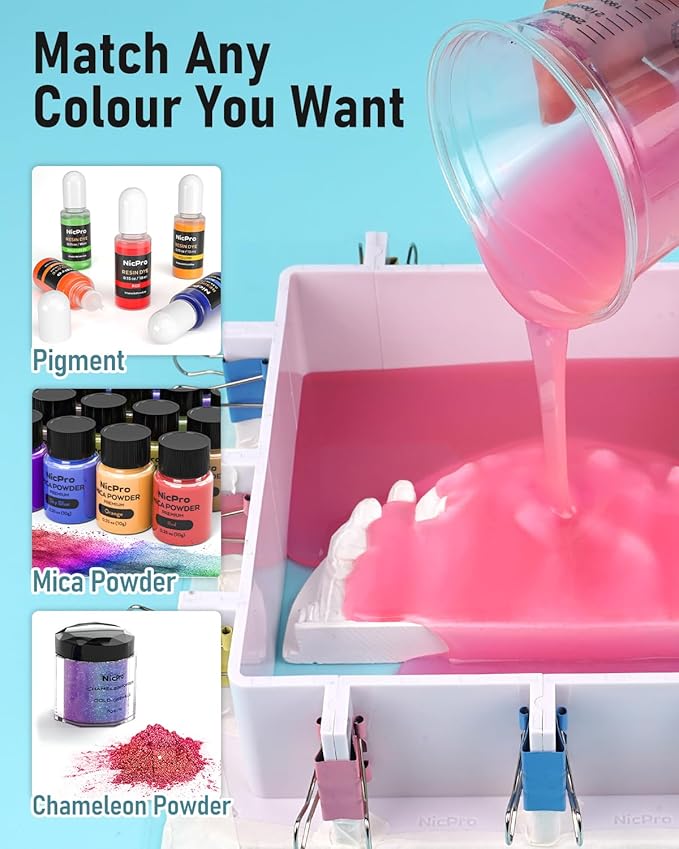 Nicpro 140oz Silicone Mold Making Kit, 15A Platinum Liquid Silicone Rubber, Flexible Silicone Molds Maker Mix Ratio 1:1 for Casting 3D Resins Candle Soap Molds DIY with Gloves, Sticks, Mixing Cups