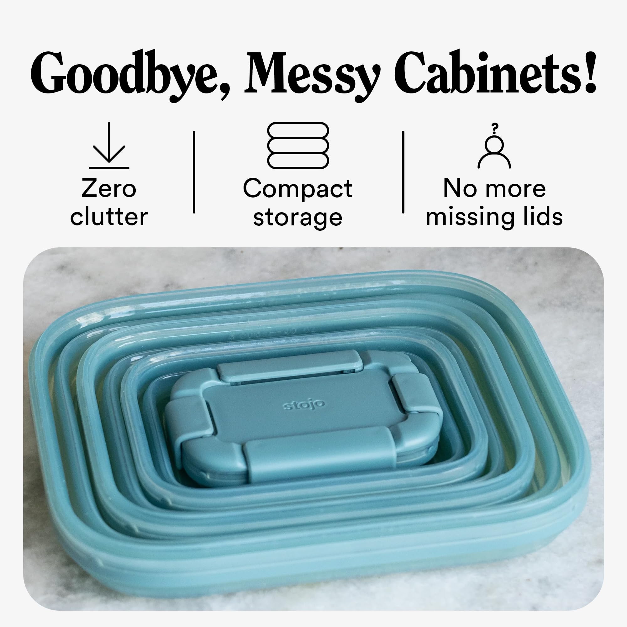 Stojo Nestable Collapsible Food Storage Container -Set of 4, Eucalyptus- Leak-Proof Airtight Seal Made With Food Grade Silicone For Meal Prep, Lunch Box, Pantry Organizer - Microwave & Dishwasher Safe