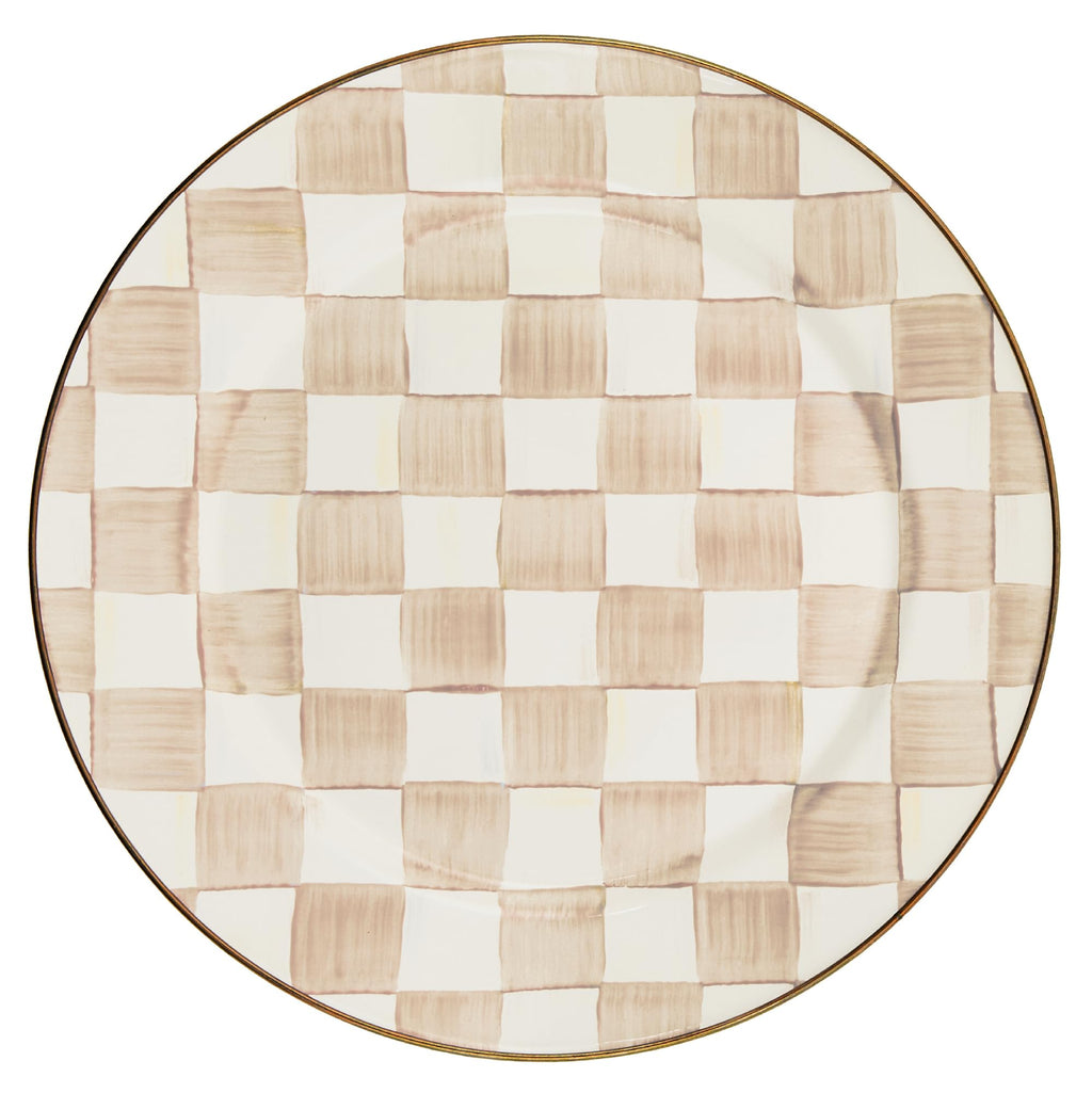 MACKENZIE-CHILDS Enamel Charger Plate, Brown-and-White Mocha Check