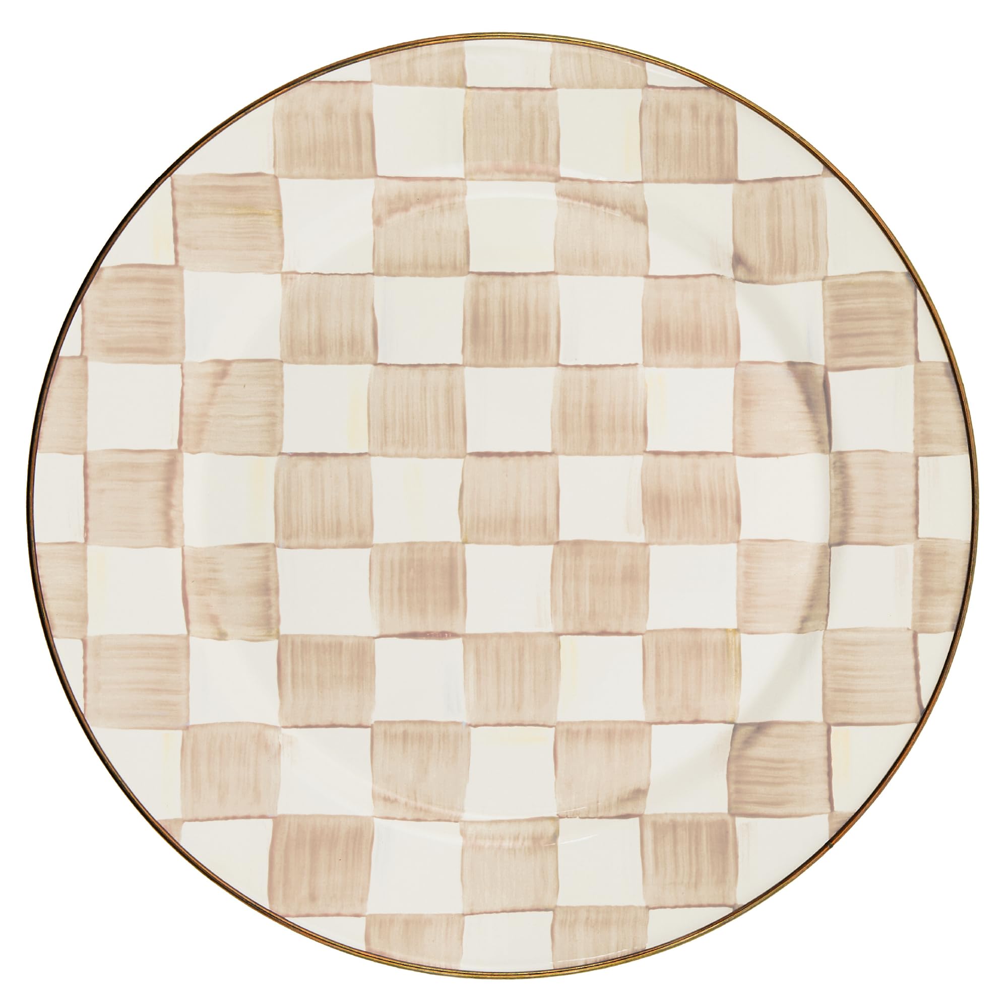 MACKENZIE-CHILDS Enamel Charger Plate, Brown-and-White Mocha Check