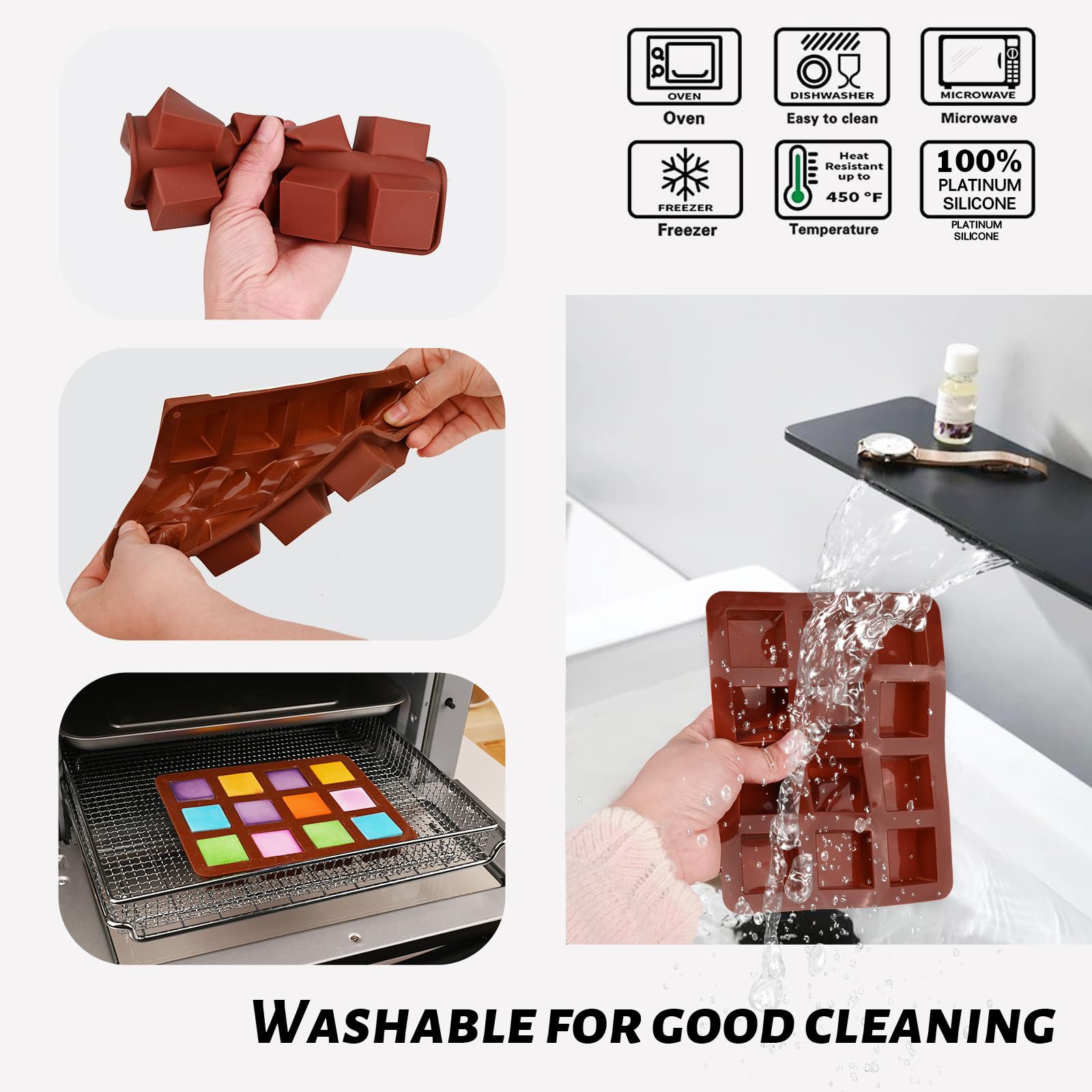 Wax Melts Molds Silicone, 3 Pcs 12-Cavities Chocolate Molds