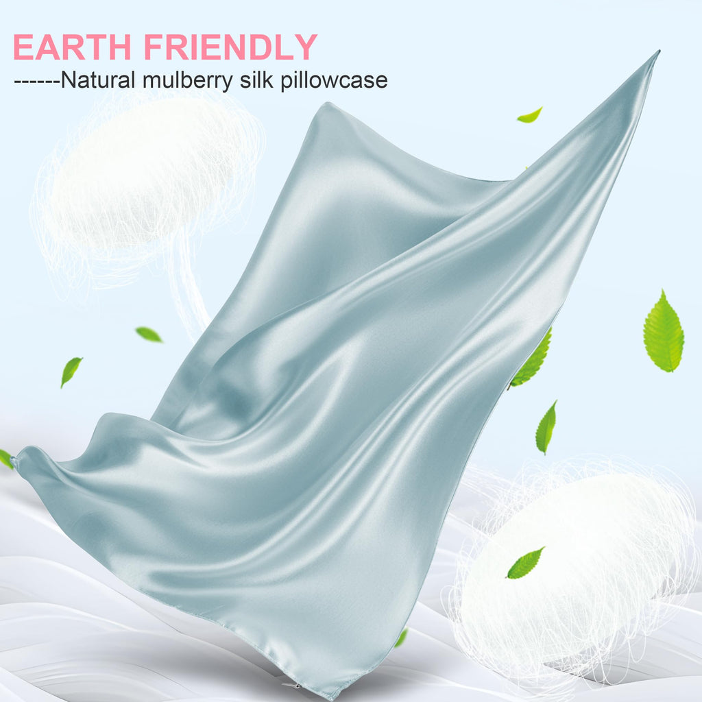 LYSHIN Silk Pillow Cases 2 Pack Standard Size with Zipper, Haze Blue