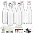 6 Pack [1 Liter / 33 fl. oz.] Swing Top Glass Bottles – Airtight Flip Top Brewing Bottles for Kombucha, Beer, Wine, Kefir, Soda, Liquor – Includes Funnel, 2 Pourers, 6 Seals, 8 Labels & Jute Twine