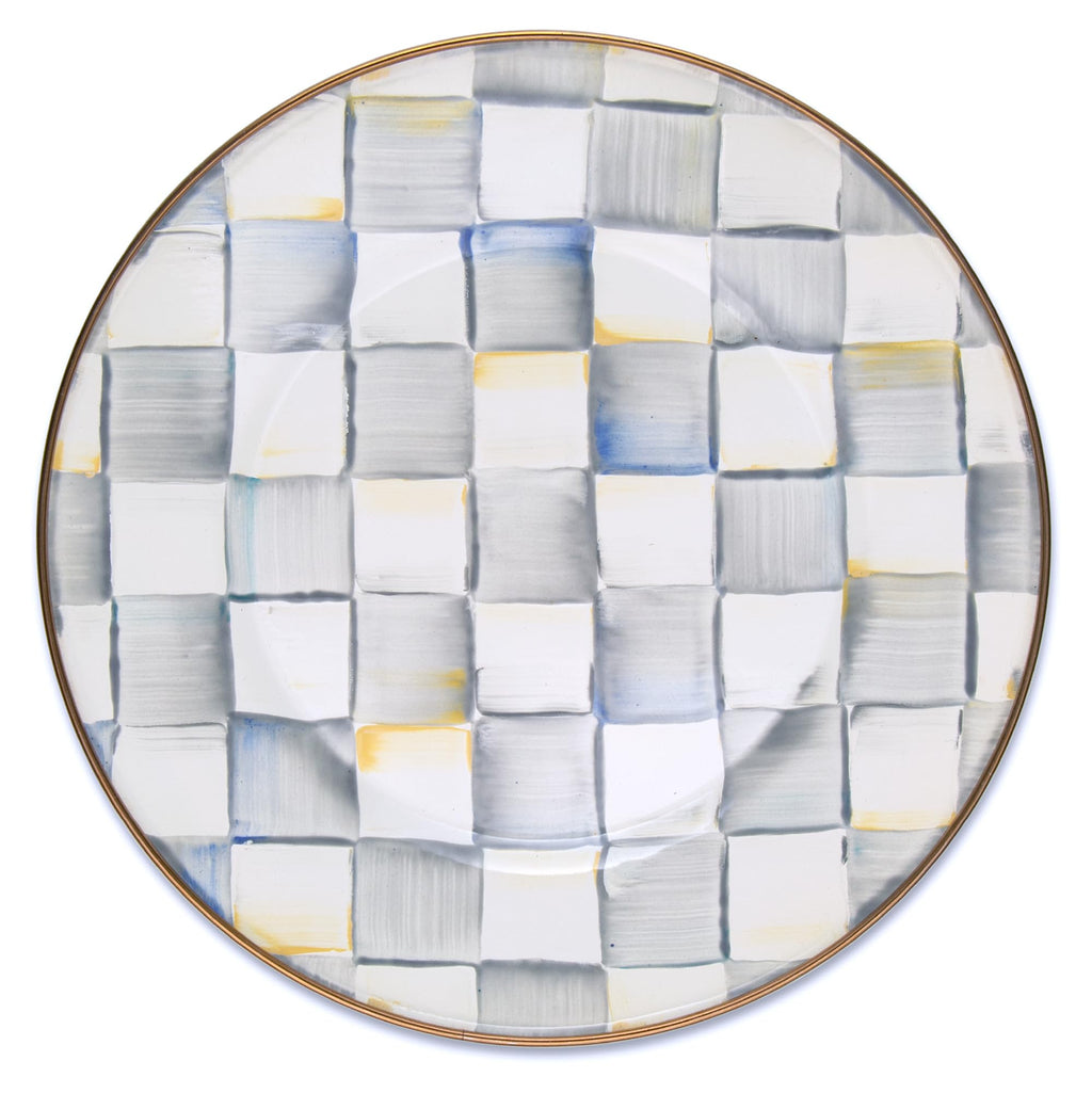 MACKENZIE-CHILDS Enamel Dinner Plate, Gray-and-White Sterling Check