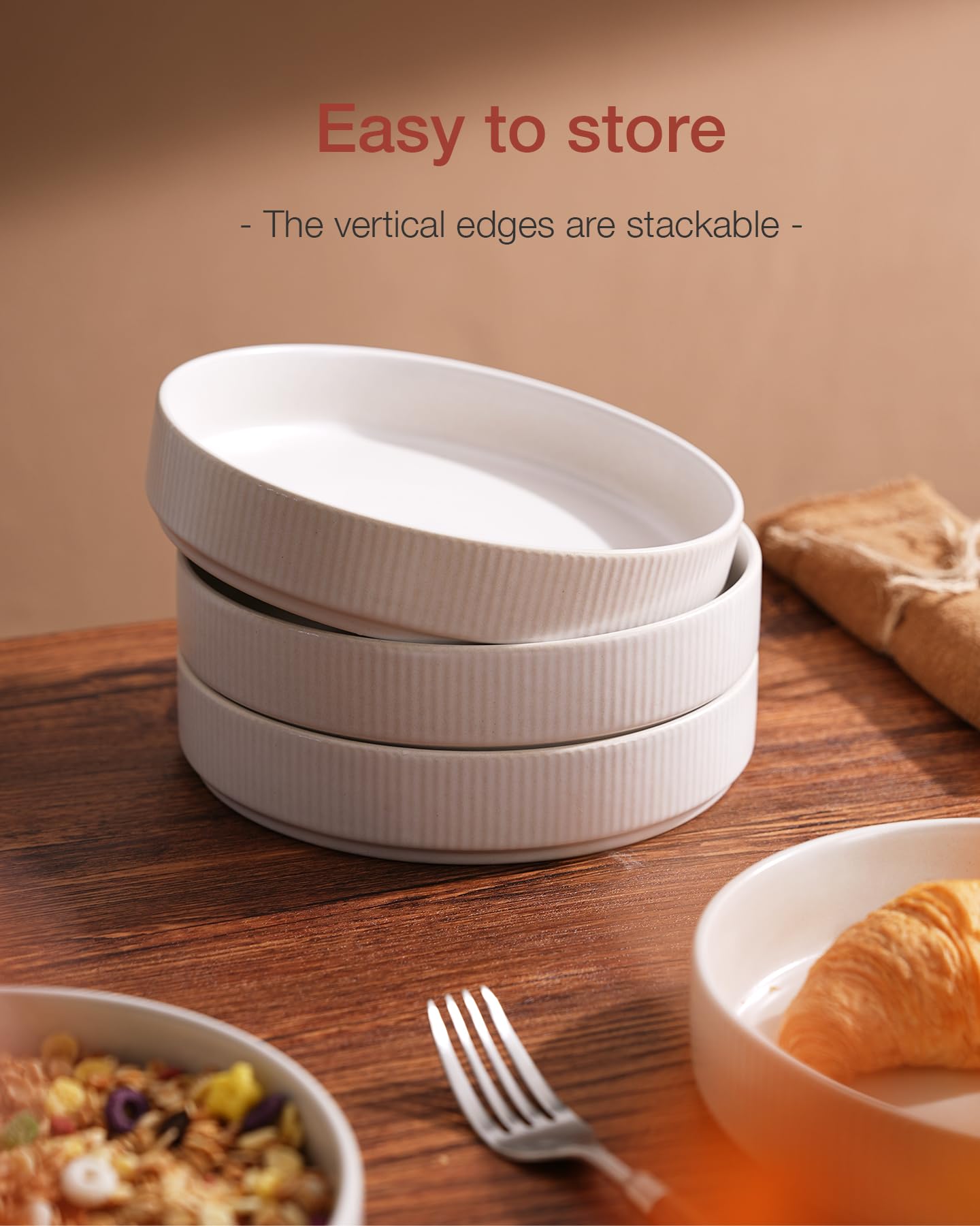 famiware Star 8.25" Pasta Bowls Set of 4, Bowl Plates, Matte White