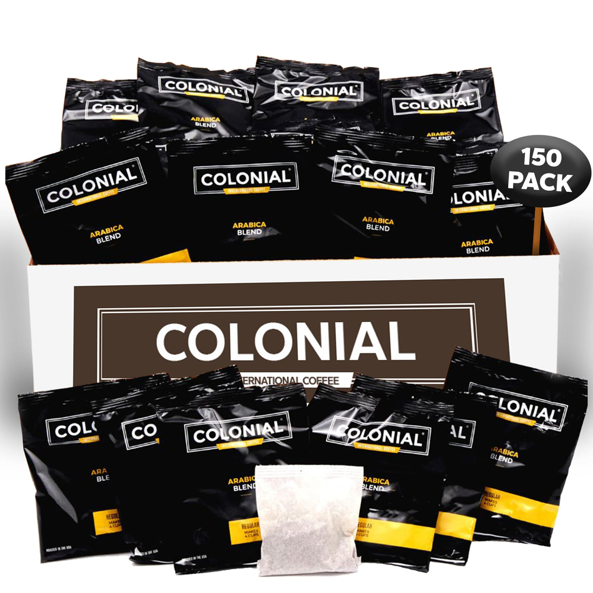Colonial Coffee Dark Roast Hotel Filter Packs, 0.5oz, 150 Ct