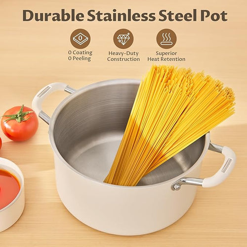 12 Quart Nonstick Stock Pot with Lid, BEZIA Fully-Clad 3-Ply Stainless Steel Pots, Induction Soup Pot with Lid, Kitchen Cooking Pots with Silicone Handle, for All Cooktops, Free of PTFE/PFOA/PFOS