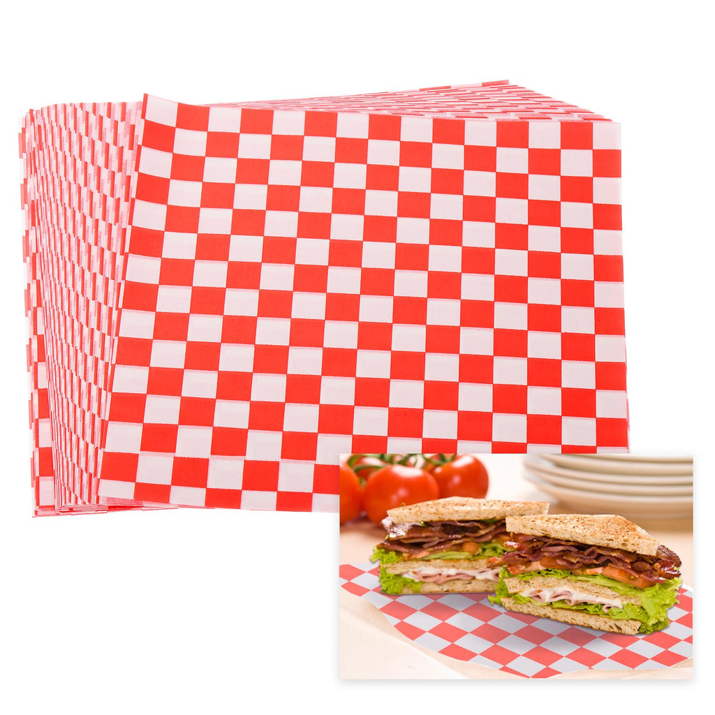PATIKIL 7.1" x 7.1" Waxed Paper Sheets, 100Pcs Square Pattern Oil-absorbing Dry Food Wrapping Paper for Bakery Coffee Shop Home Baking Kitchen DIY, Red