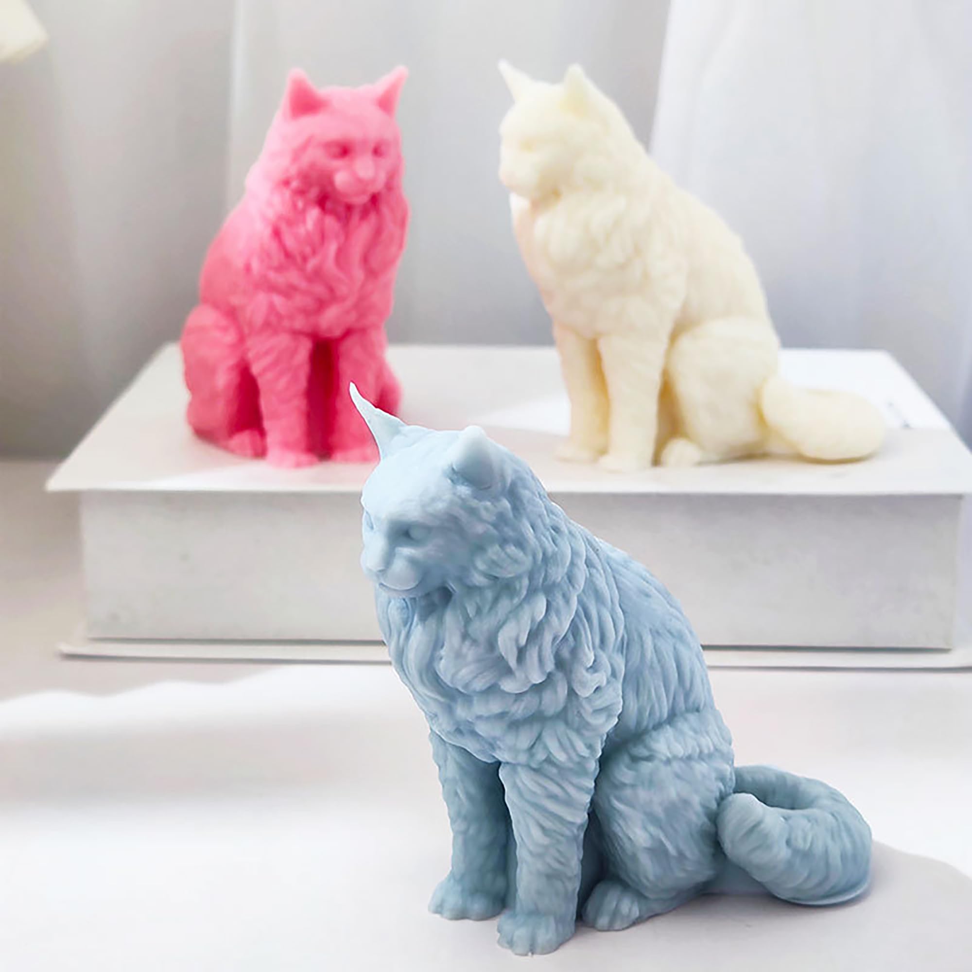 3D Cat Animal Cylinder Candle & Resin Mold - Resin Casting Silicone Molds for Home Decor & Candle Making Wave Spiral Mold
