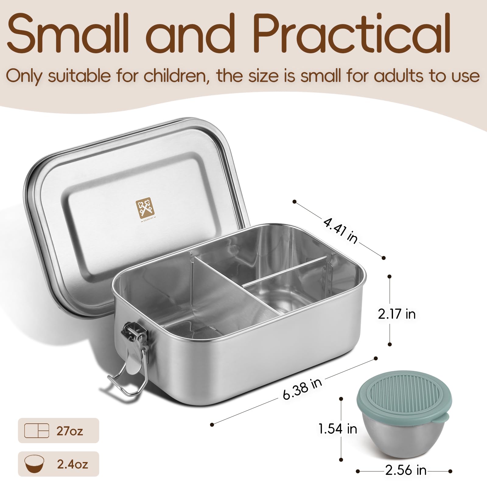 GOLDEN KEY 27oz Stainless Steel Bento Box for Kids,Too Small for Adult Use