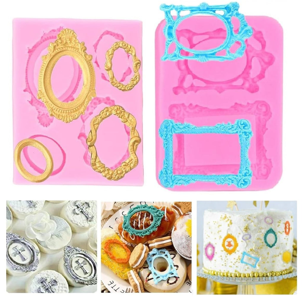Photo Frame Fondant Molds Picture Frames Chocolate Silicone Mold Vintage Frame Molds for Cake Pop Puck Decorating Cupcake Topper Candy Polymer Clay