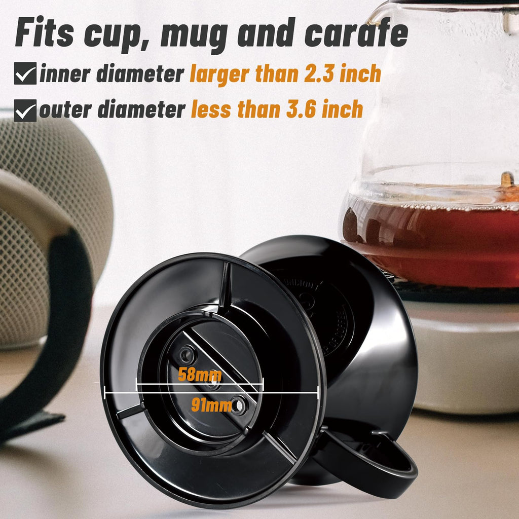 JynJyn Melamine Pour Over Coffee Maker with 3 Drip Holes, Pour Over Coffee Dripper For Camping, Home, Café, Size 02 (Black)