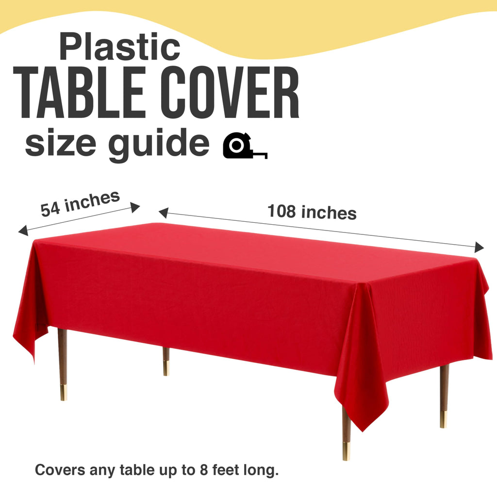 Exquisite Party Solids 66% Thicker Premium Plastic Table Cloth Rectangle Table Cover 0.5 Mil 12 Pack Red Table Cloth 54 Inch x 108 Inch Disposable Tablecloth Won't Tear Easily Like Cheap Thin Brands