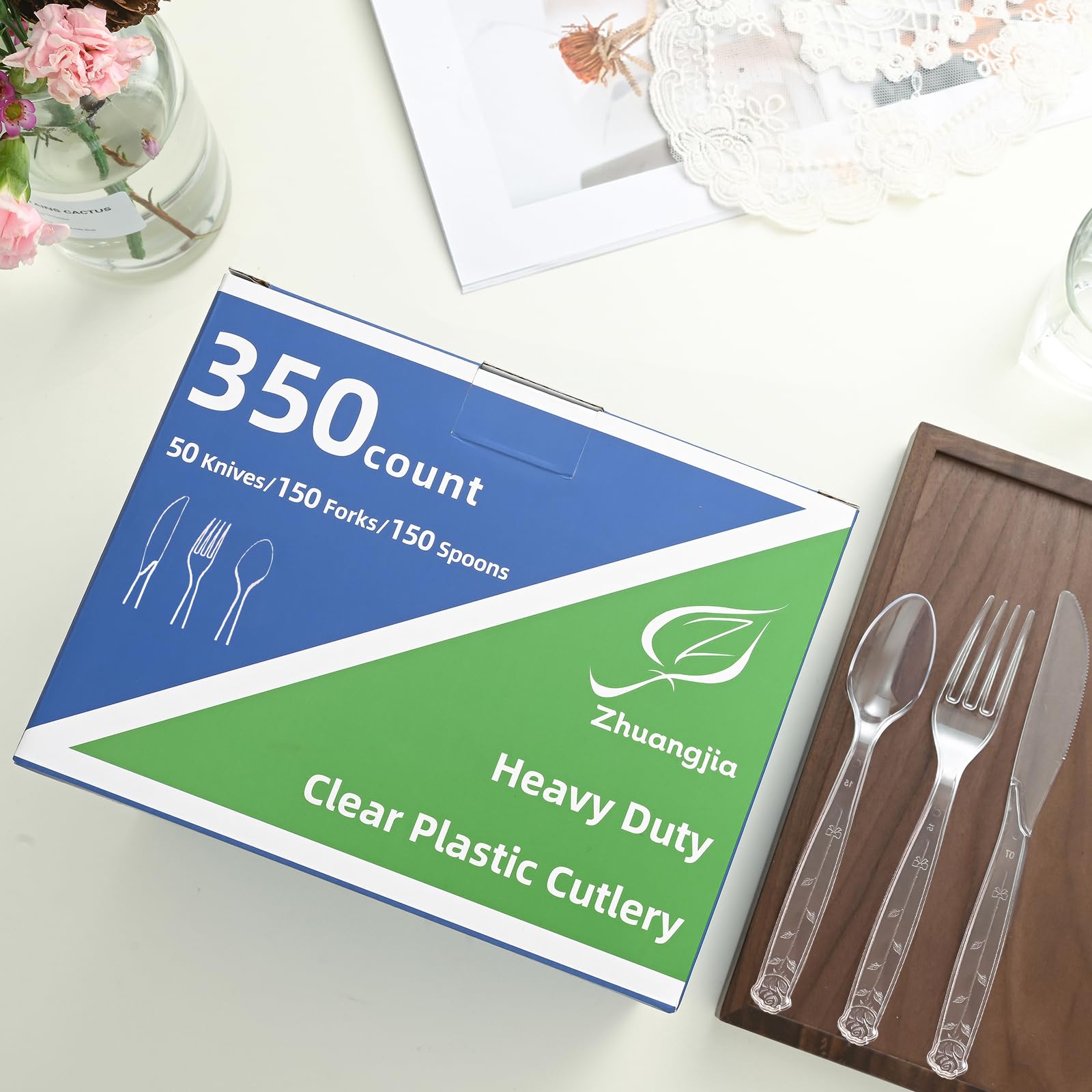 350pc Heavy Duty Plastic Silverware Set: 150 Forks/150 Spoons/50 Knives