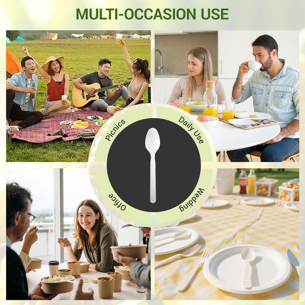 Degralight [500 Pcs] Compostable Spoons Bulk Biodegradable Utensils BPI Certified Disposable Spoons Alternative to Plastic Spoons for Daily, Party & Camping Restaurant