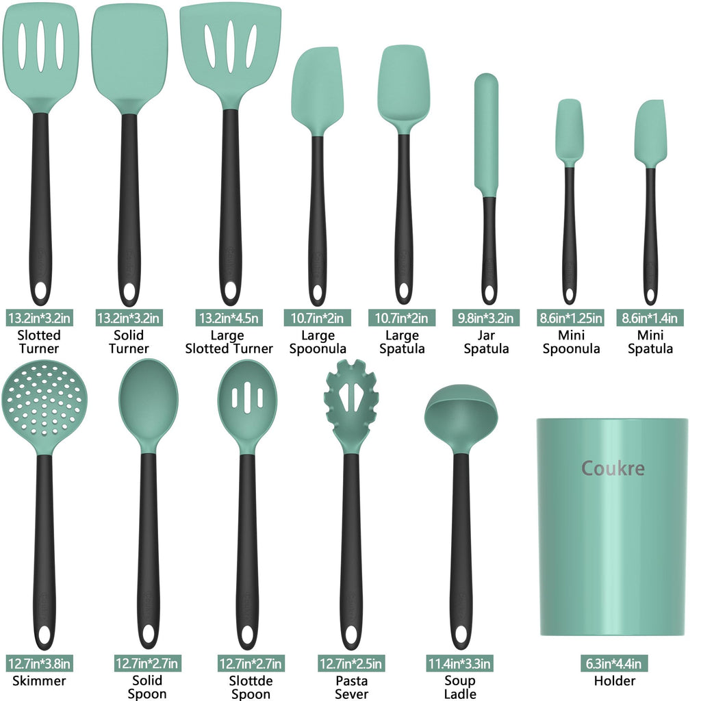 Coukre Silicone Kitchen Cooking Utensils Set, Heat Resistant, 14-Piece