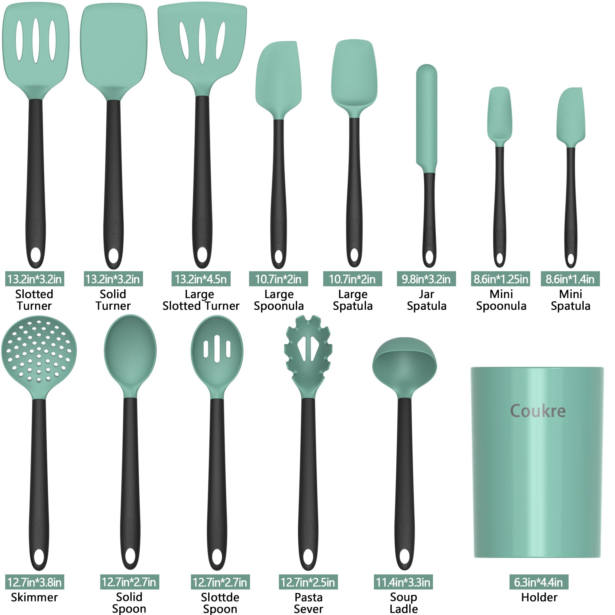 Coukre Silicone Kitchen Cooking Utensils Set, Heat Resistant, 14-Piece