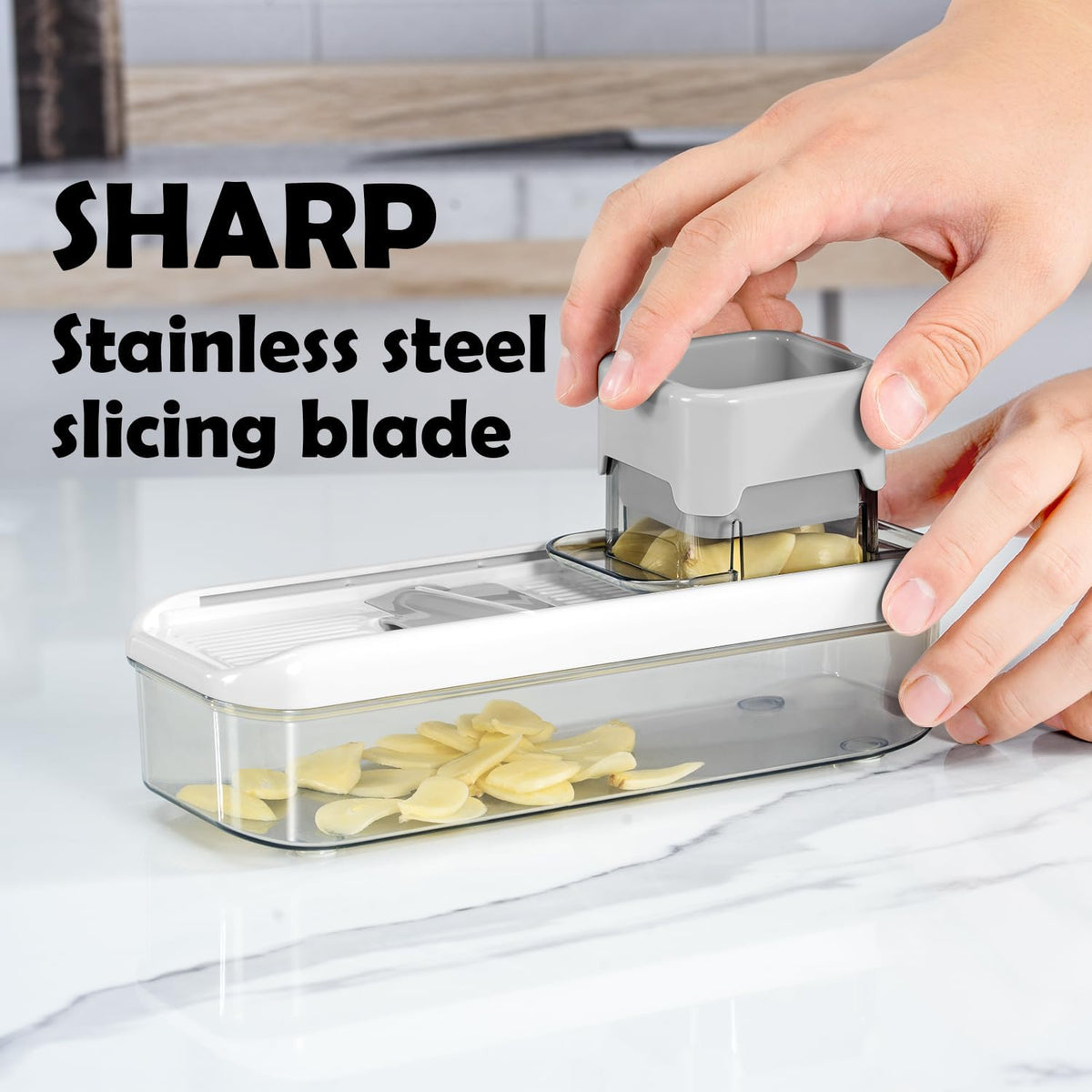 Badelite Mini Garlic Slicer Multi-Functional Mandoline Slicer Veggie Shredder Garlic Ginger Grinder Vegetable Mandoline Cutter with Container