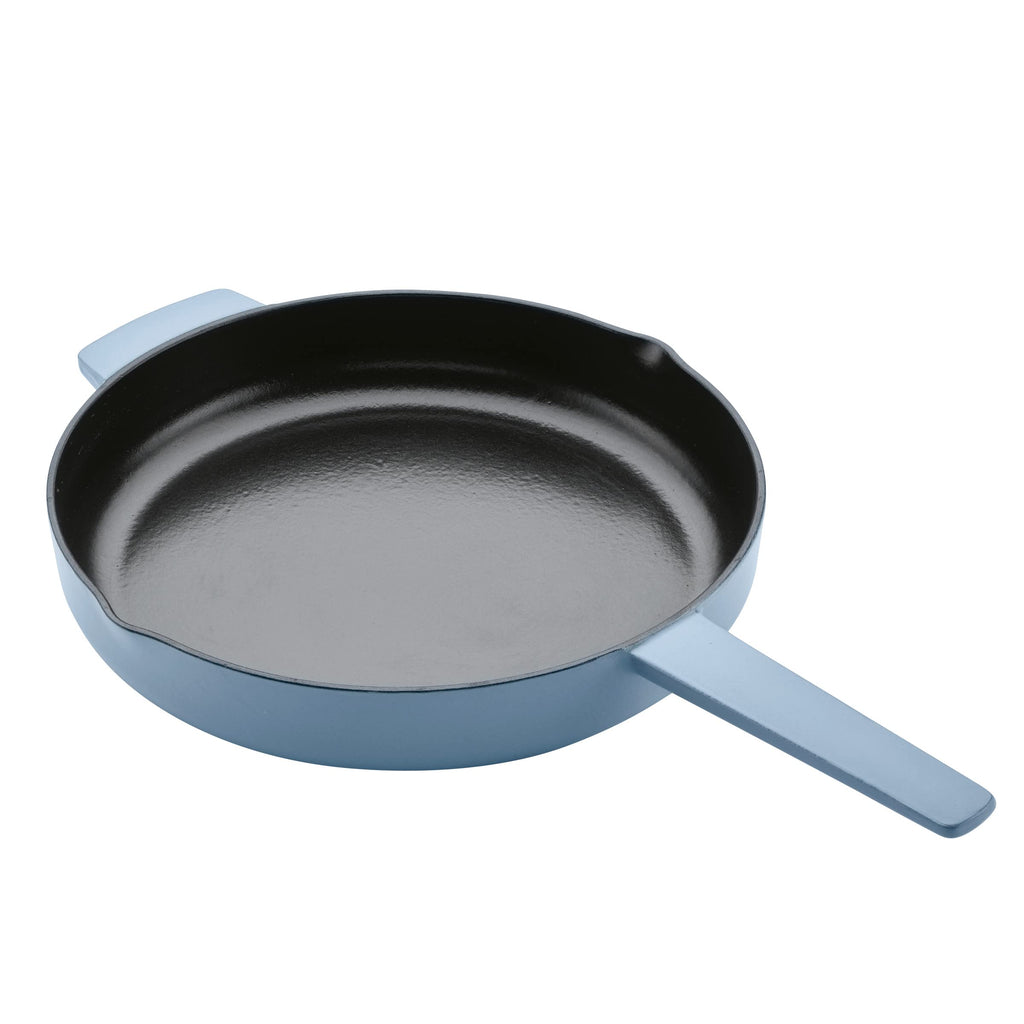 KitchenAid Enameled Cast Iron Frying Pan/Skillet with Helper Handle and Pour Spouts, 12 Inch, Blue Velvet
