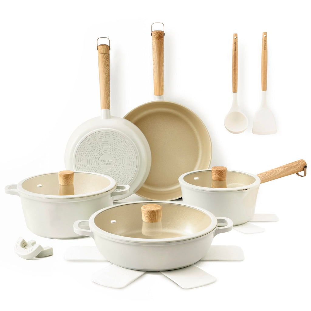 SENSARTE 17Pcs Ceramic Nonstick Cookware Set Non-toxic Healthy Pots and Pans Set Ceramic Kitchen Cooking Frying Pans with Stay-cool Handle, PFAS/PTFE/PFOA Free, Dishwasher Safe, Induction Compatible