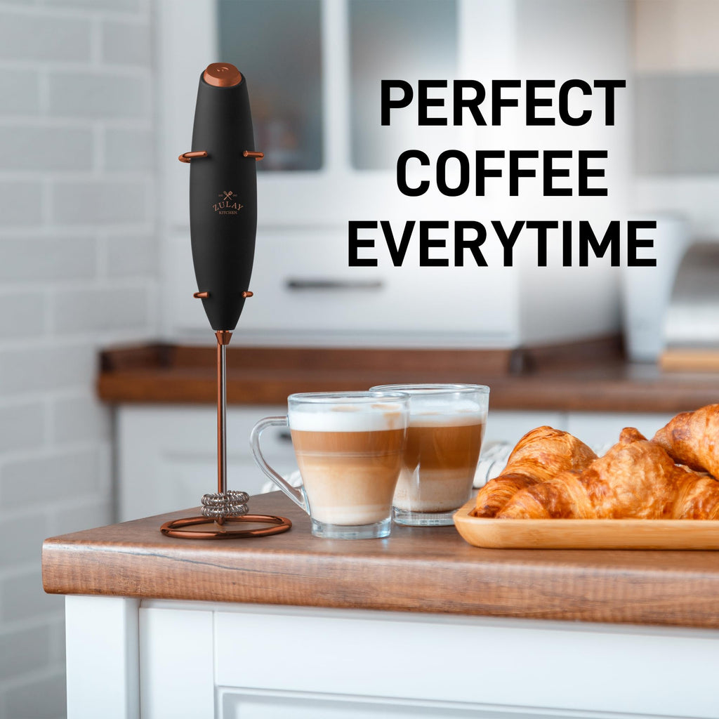 Zulay Kitchen Powerful Milk Frother Wand With Duracell Batteries - Ultra Fast Handheld Drink Mixer - Electric Whisk Foam Maker for Coffee, Lattes, Cappuccino & Matcha - Triple Whisk - Luster Copper