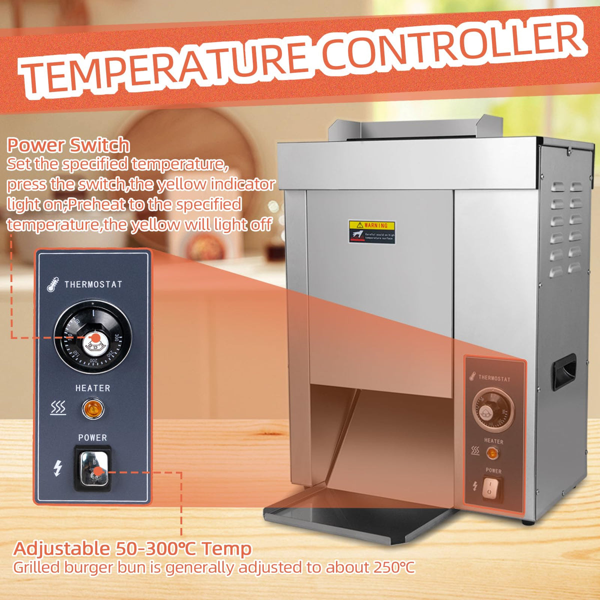 Hakka Commercial Burger Machine, Vertical 2000W Chain Type Automatic Unlimited Electric Bun Toaster for Fast Food Restaurant Grilling Browning EGO 1400 Slices/Hour