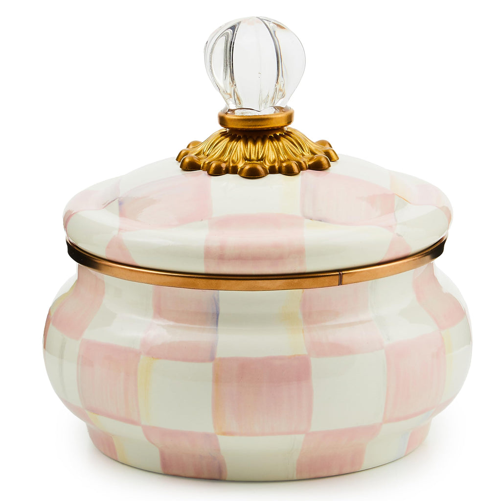 MACKENZIE-CHILDS Enamel Squashed Pot, Pink-and-White Rosy Check
