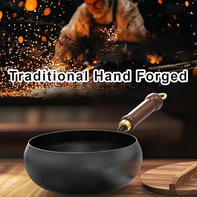 Jinswhdre Cast Iron Skillet, 9.5/11in Jinswhdre Japanese Irons Pan, Hand Forged Uncoated Iron Pan with Lid Spatula, Non-stick Wok for Cooker Gas Stir Fry Pans Durable and Rust-Free (No Lid,10.2in)