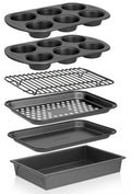 NutriChef 6-Piece Toaster Oven Bakeware Set, Compact Non-Stick Stackable Baking Pan Set with Muffin Pans, Roasting Tray & Baking Sheets, Durable Stain-Resistant Carbon Steel Design for Toaster Ovens
