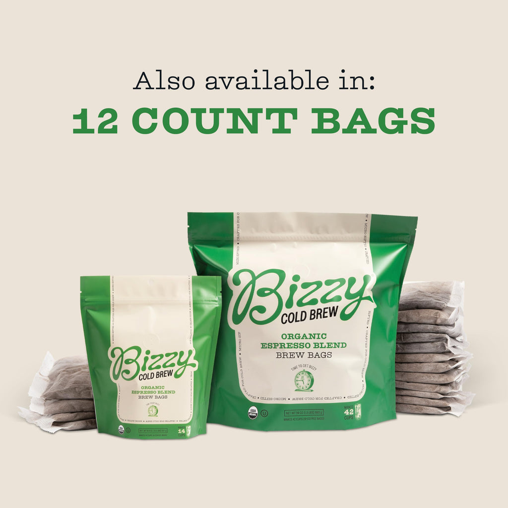 Bizzy Organic Cold Brew Coffee, Espresso Blend, Brew Bags, 4 ct