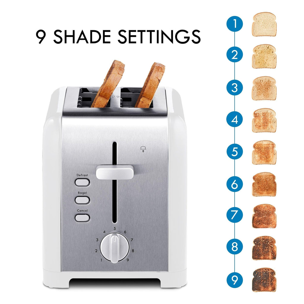 Kenmore 2-Slice Toaster, White Stainless Steel, Extra Wide Slots, Bagel and Defrost Functions, 9 Browning Levels, Removable Crumb Tray, for Bread, Toast, English Muffin, Toaster Strudel