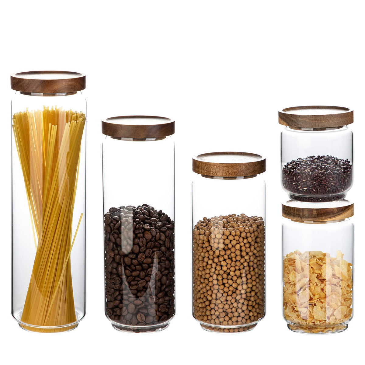 Homtop 15 OZ Glass Jars with Airtight Acacia Wood Lids, 4 PCS