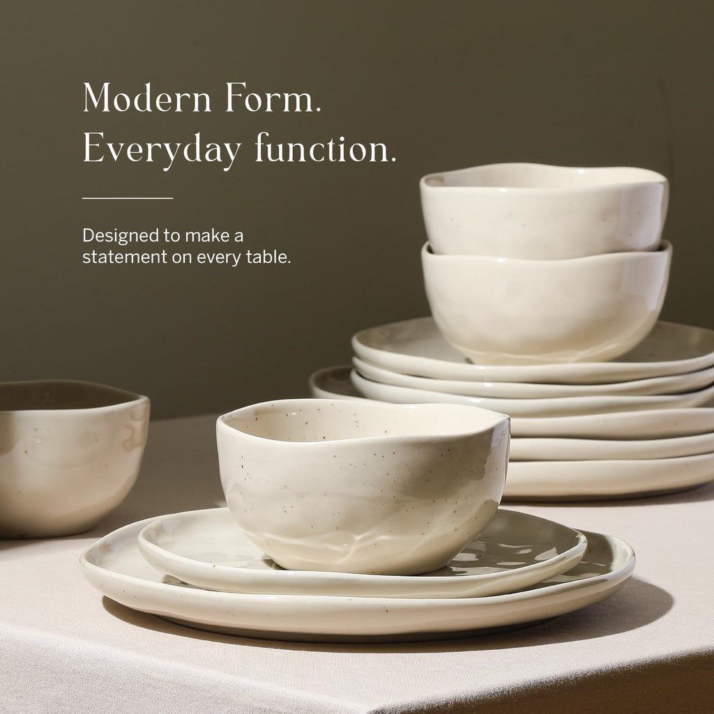 Stone Lain Mirella 16-Piece Dinnerware Set Stoneware, Borosilicate Glass, Beige