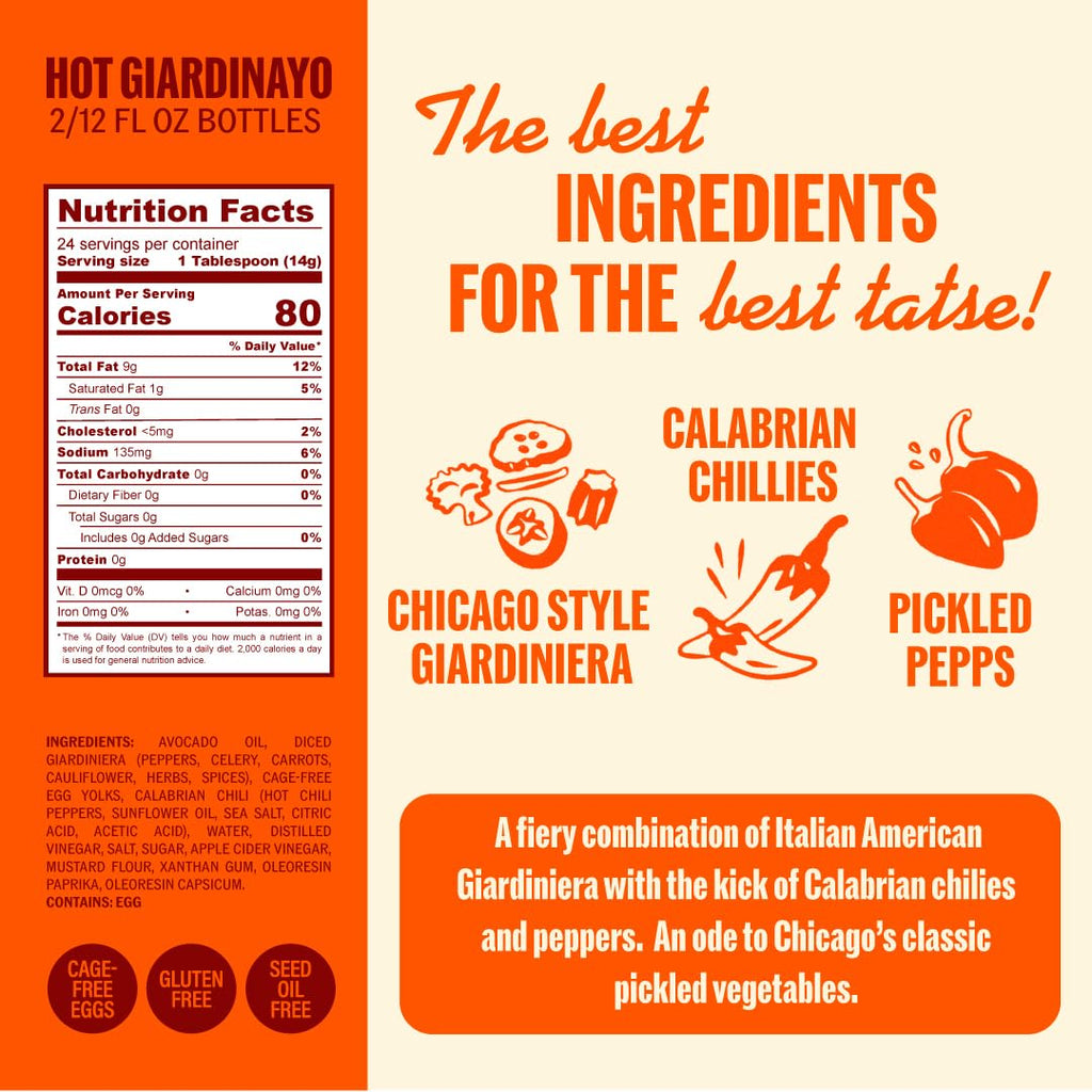 Ayoh! Hot Giardiniera Mayo with Avocado Oil | 12 oz (Pack of 2) | Seed Oil Free, Gluten Free, Non-GMO, Keto Friendly | Ultimate Condiment for Sandwiches, Burgers, Bowls, Fries, Dips & Dressings | Craveable Giardiniera Flavor by Molly Baz