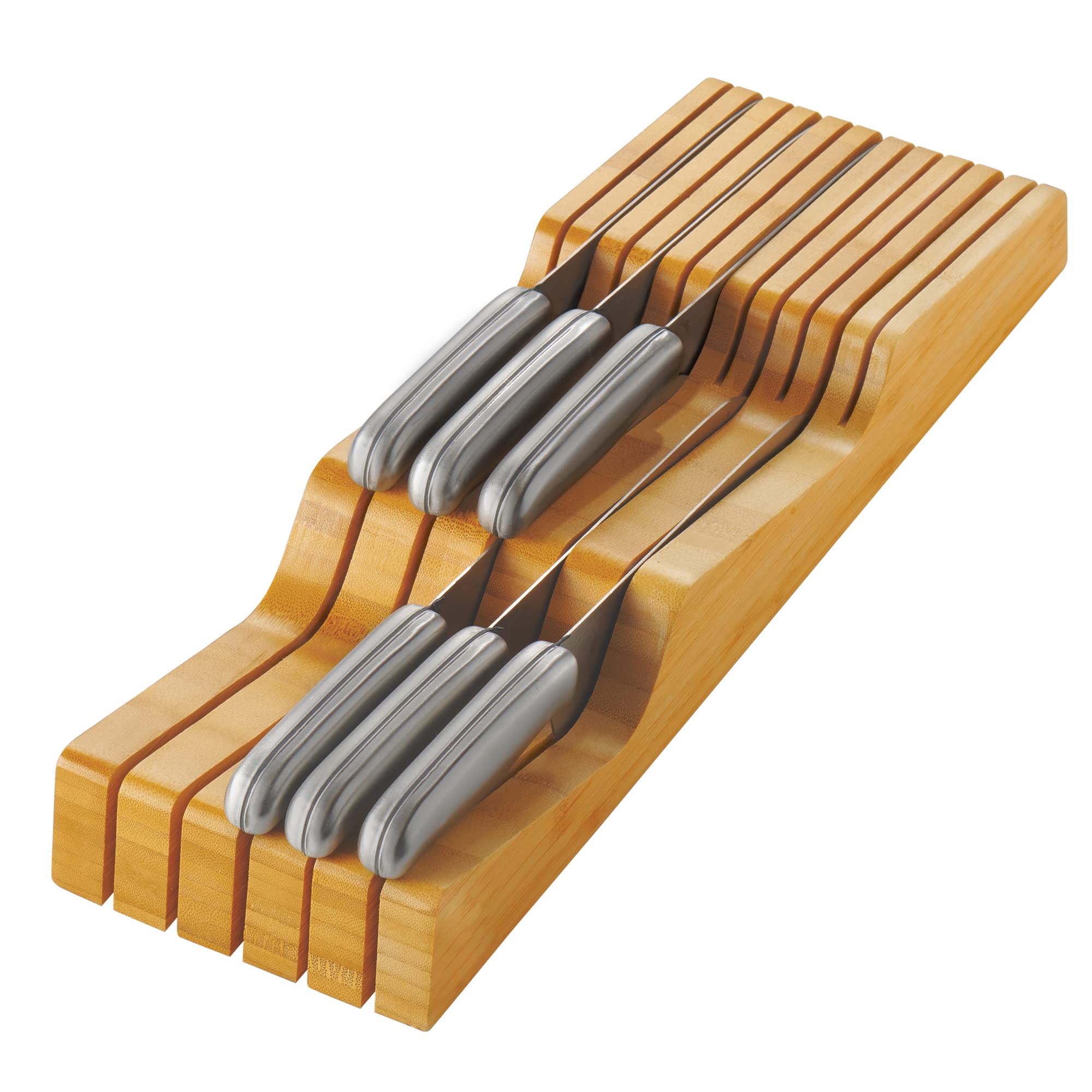 Bambüsi Knife Drawer Organizer 16 Slot In-Drawer Knife Block Holder, Bamboo