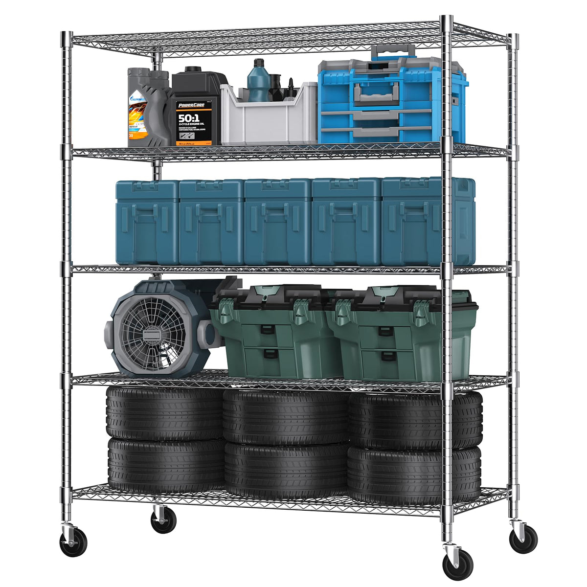Himimi 72" H Storage Shelves 4 Tier Metal Shelving Adjustable Wire Shelf with Wheels, Heavy Duty Shelving for Garage Kitchen Pantry Bathroom Laundry 18" D*48" W*72" H, Black