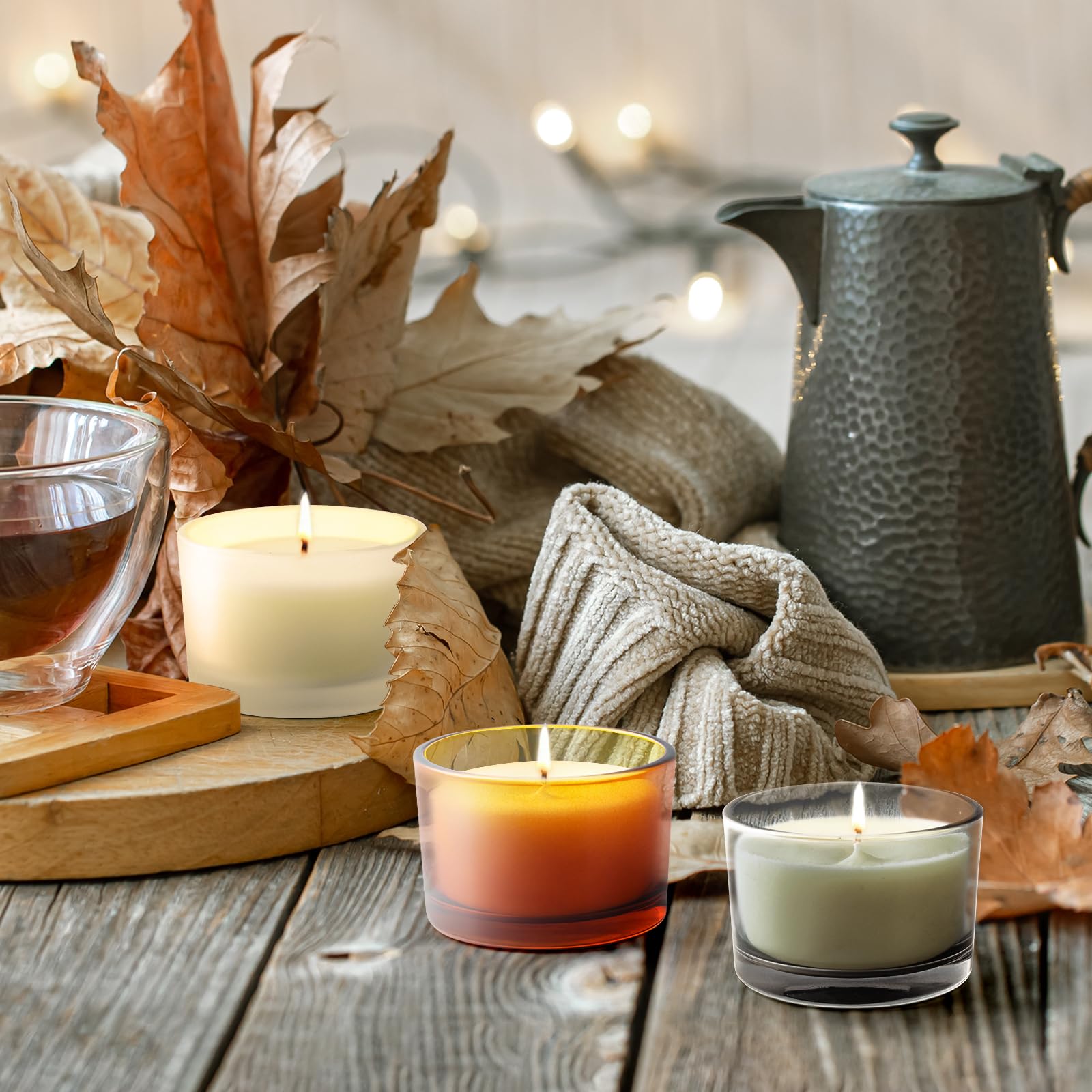 SHOWIN Thick Candle Jars for Making Candles 16 Pcs, 4 OZ Empty Jars with Wood Lids for Candle Making, Sample Container - Dishwasher Safe,Frosted White