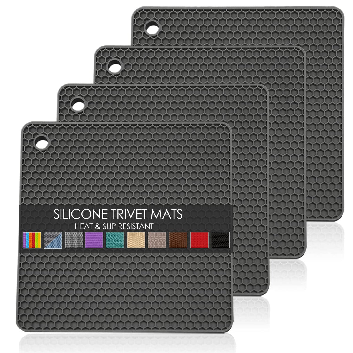 Silicone Trivets for Hot Pots and Pans, 3 Pack Heat Resistant Pot Holders for kitchen Large Silicone Trivet Mat for Hot Dishes, Black Hot Pads for Kitchen Counter, Hot Mats Spoon Rest, 9 * 12 Inches