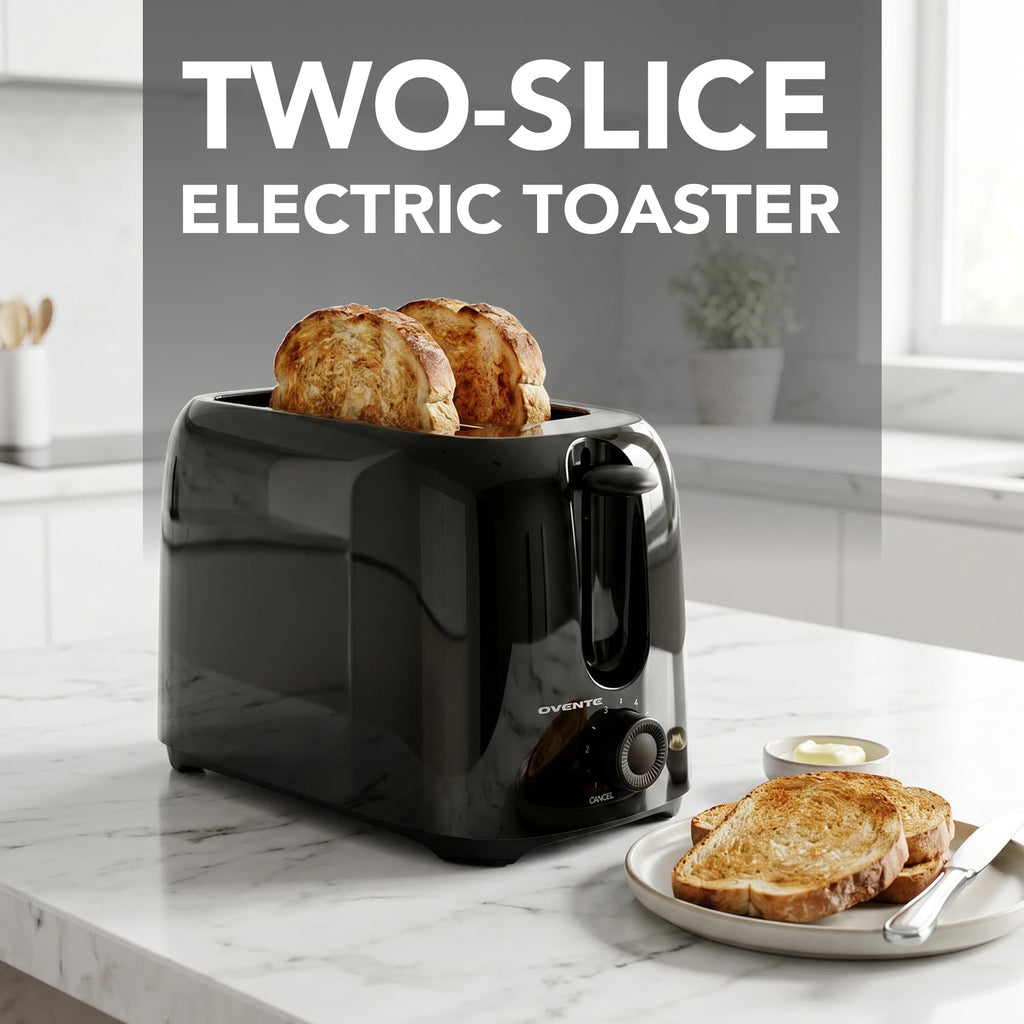 OVENTE Electric 2 Slice Toaster Machine 6-Shade Setting, Black TP2210B