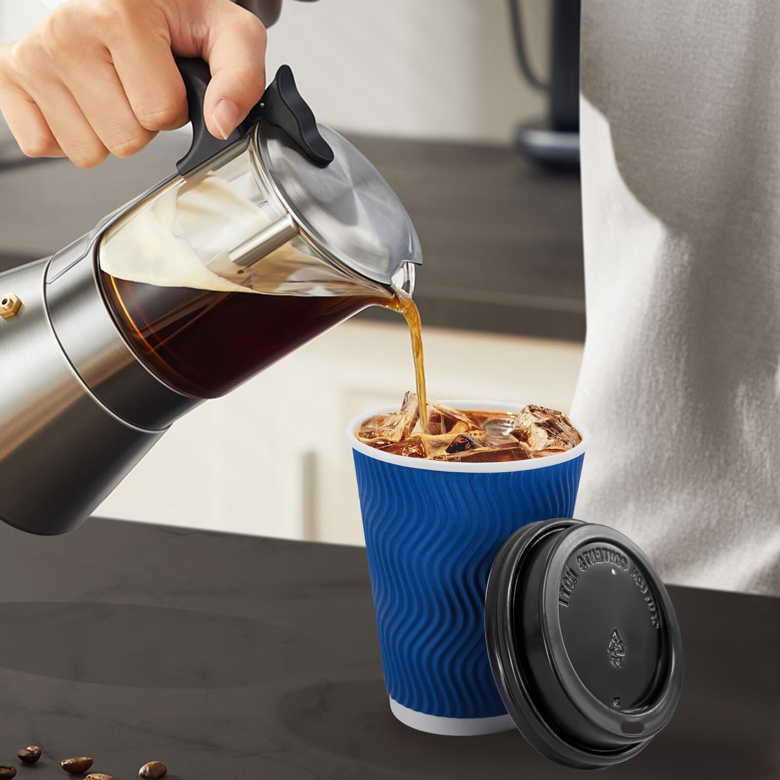 Clawsoff 100 Pack 12 oz Coffee Cups with Lids Disposable Insulated Cup Navy