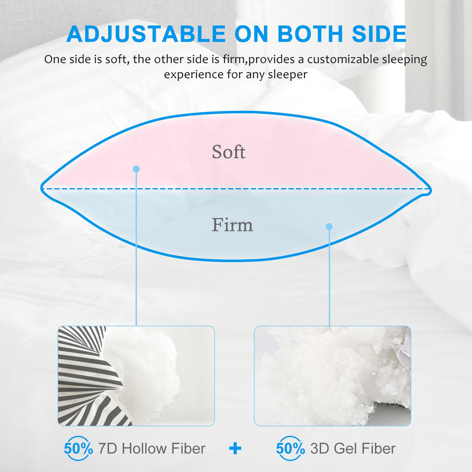 EIUE Bed Pillows for Sleeping 2 Pack Queen Size，Super Soft Down Alternative Microfiber Filled Pillows,Pillows for Side and Back Sleepers,20 x 30 Inches,Striped White Grey
