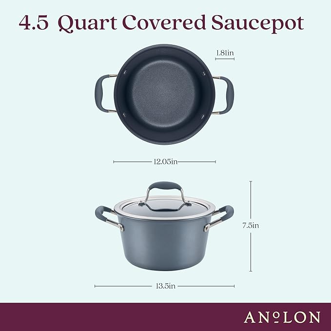 Anolon Advanced Home Hard-Anodized Nonstick Tapered Sauce Pan/Saucepot, 4.5-Quart (Moonstone)