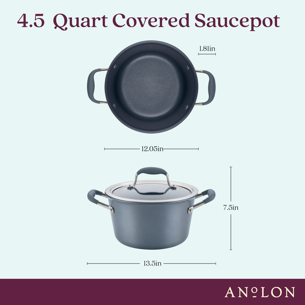 Anolon Advanced Home Hard-Anodized Nonstick Sauce pot with Lid, 4.5-Quart, Moonstone
