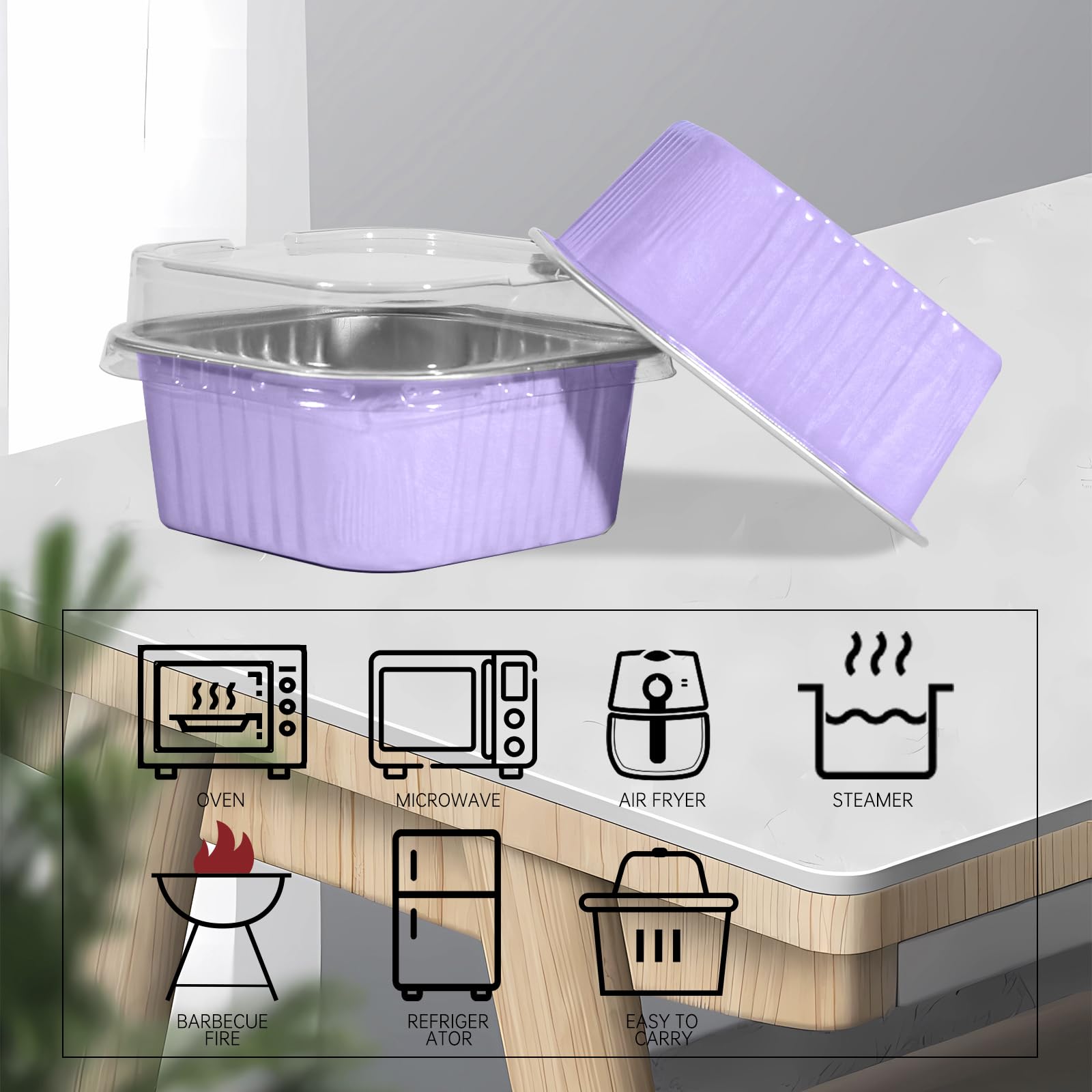 50 Pcs Mini Square Baking Cups with Lids,10oz Aluminum Foil Mini Cake Pans with Lids,Disposable Ramekins Cake Pans,300ml Dessert Cups Cupcake Pans for Wedding Birthday Party,Purple