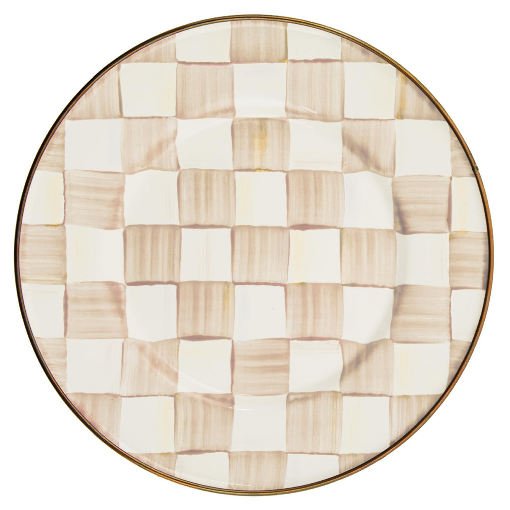 MACKENZIE-CHILDS Enamel Salad Plate, Brown-and-White Mocha Check
