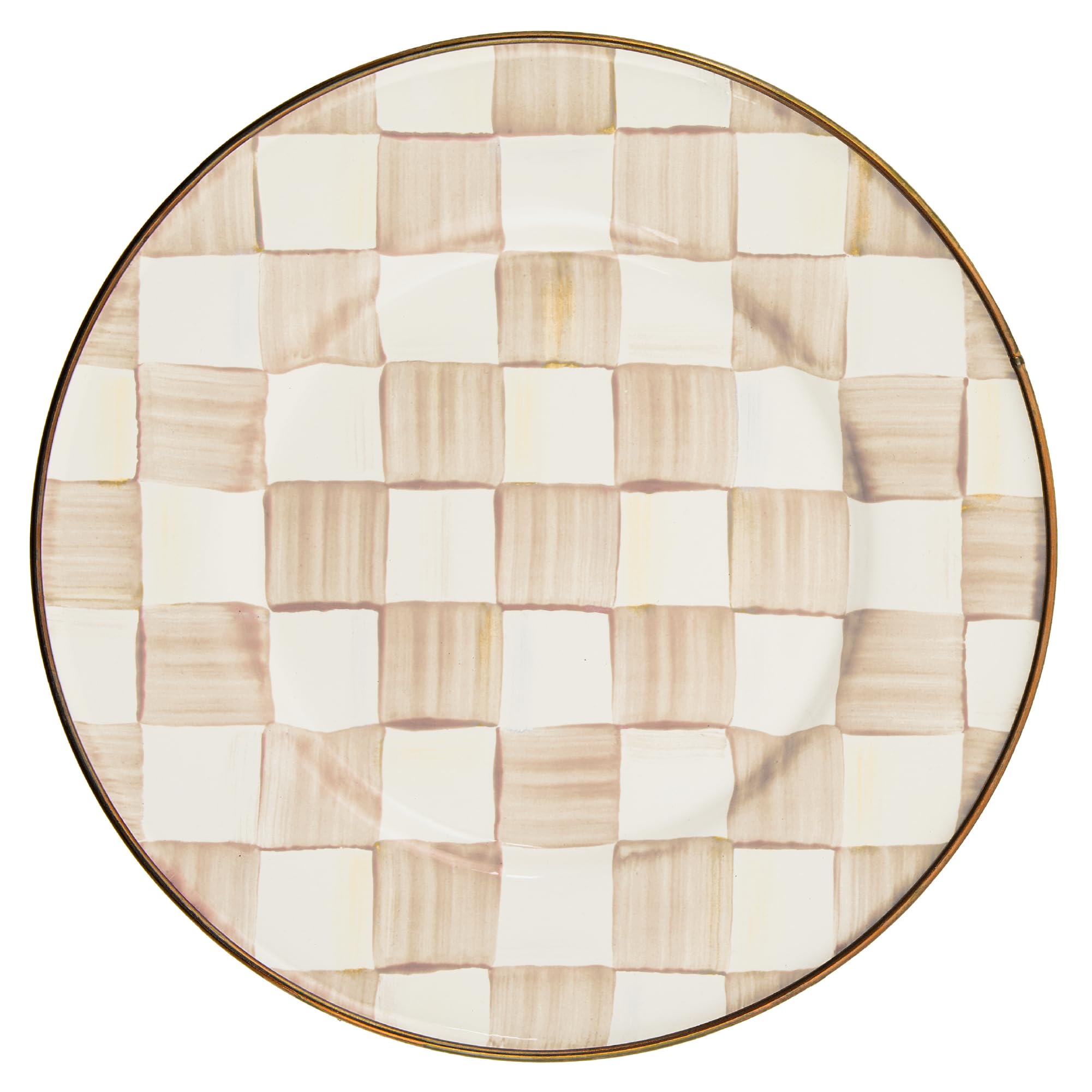 MACKENZIE-CHILDS Enamel Salad Plate, Brown-and-White Mocha Check